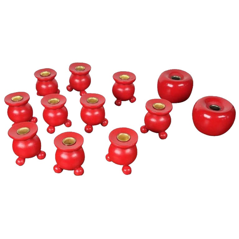 Set of 12 Mid-Century Traditional Swedish Wooden Christmas Candleholders, 1960s