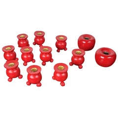 Vintage Set of 12 Mid-Century Traditional Swedish Wooden Christmas Candleholders, 1960s