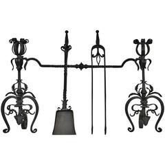 Pair of Gothic Revival Wrought Iron Andirons with Figural Horned Devils 7