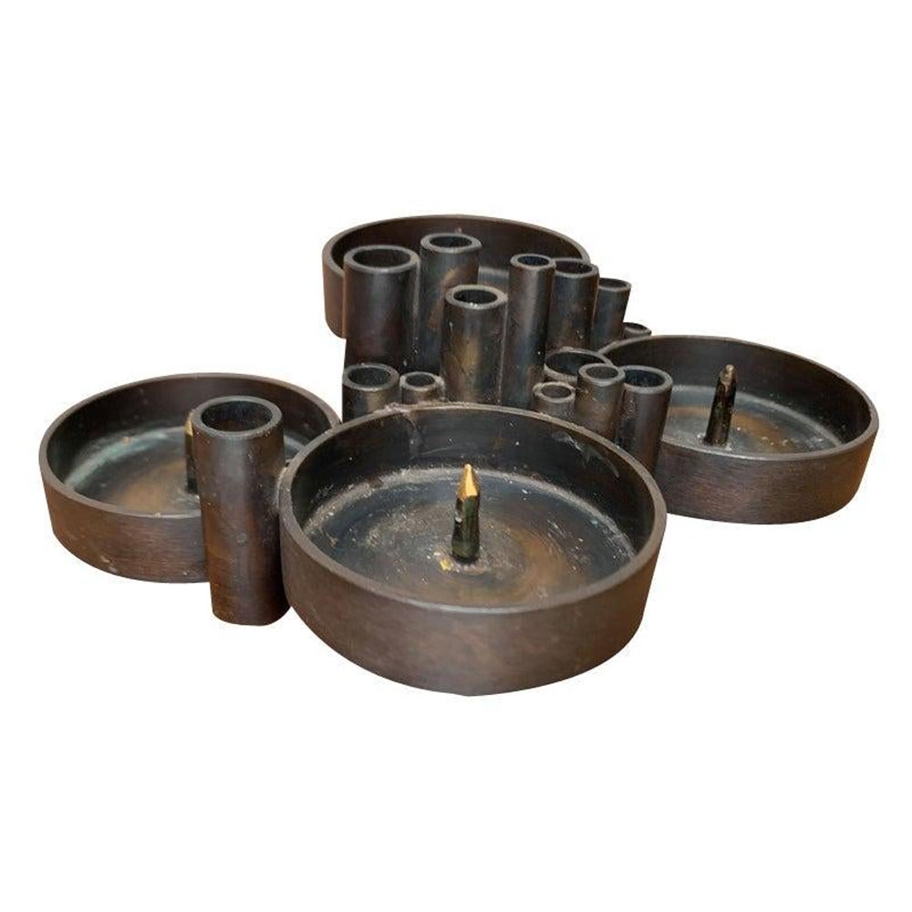 Brutalistischer deutscher Metallkerzenhalter aus Metall, Ebersberg, 1970er Jahre im Angebot