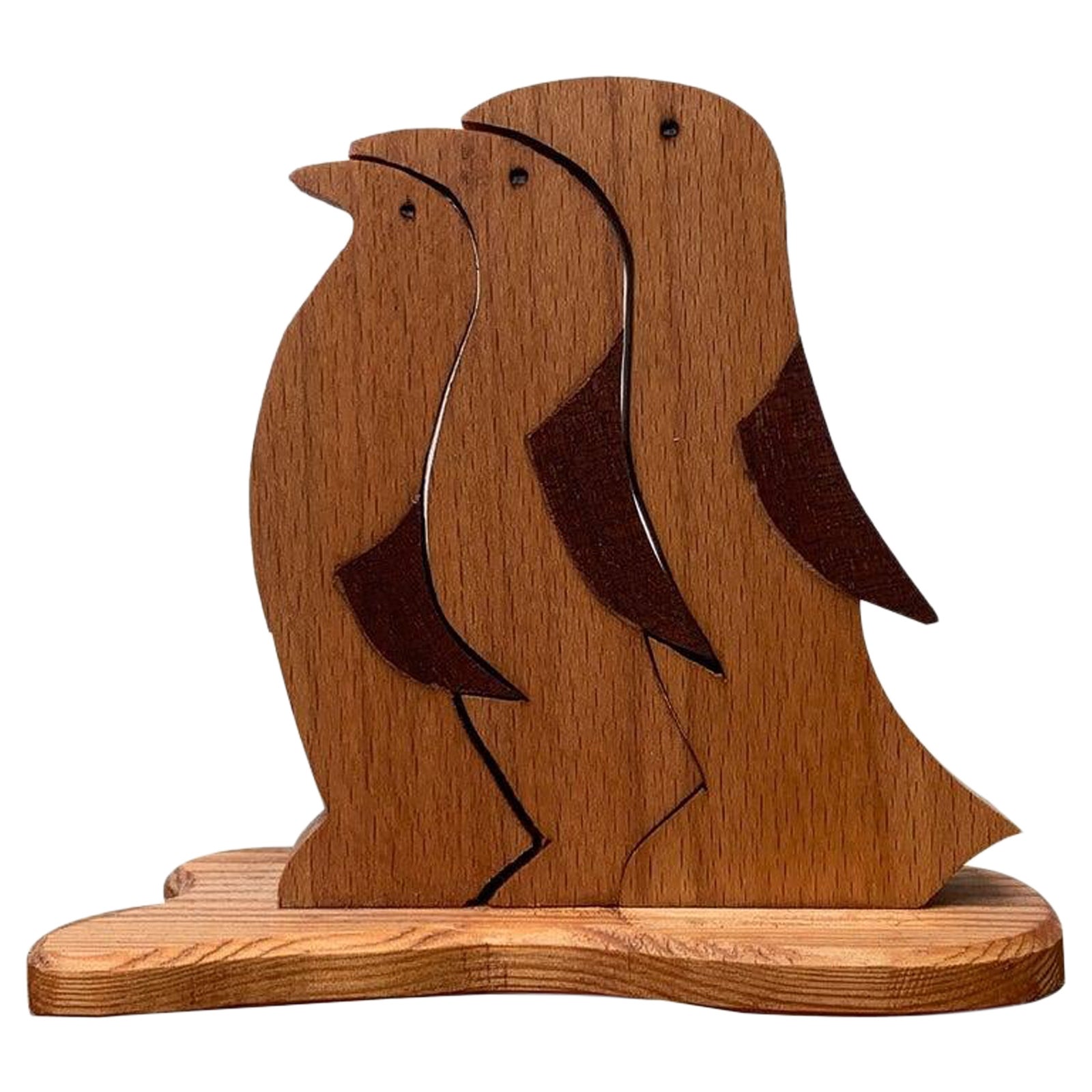 Set de 3 esculturas vintage de madera de pingüino