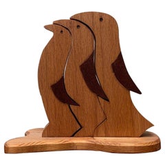 Set de 3 esculturas vintage de madera de pingüino