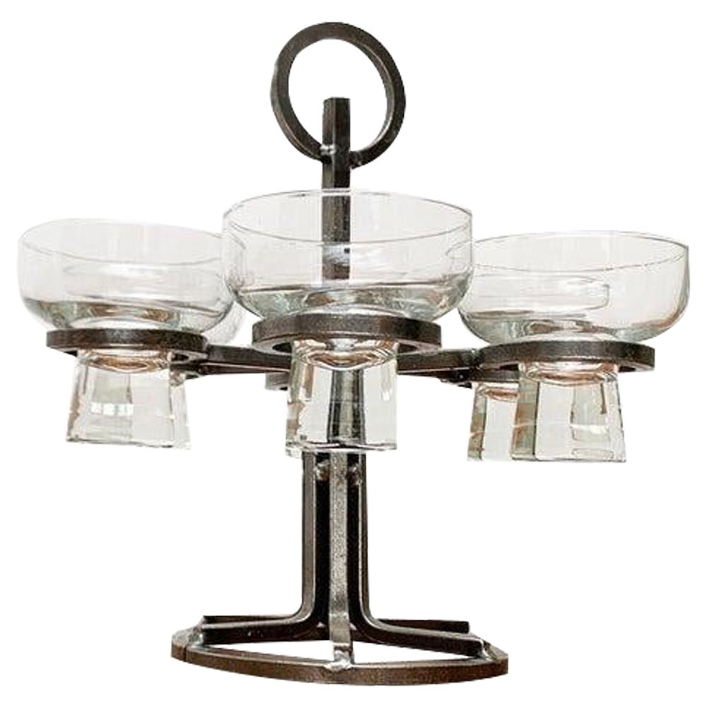 Set of 7 Danish Table Candleholder in Metal and Glass, 1960s