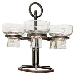 Set of 7 Danish Table Candleholder in Metal and Glass, 1960s