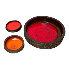 Ensemble de 3 bols en poterie Studio Pottery danoise du milieu du siècle de Lehmann Pottery, années 1960