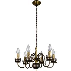Six-Arm Colonial Revival Candelabra Style Chandelier Two-Tone Finish
