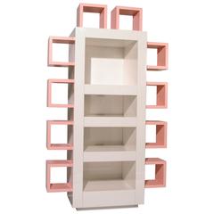 Contemporary Italian Lacquered White and Pink Bookshelf, Memphis Postdesign 2