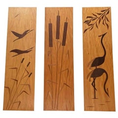 Set of 3 Mid-Century Minimalist Wooden Wall Plaques, 1960s