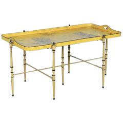 Antique Italian Metal Coffee Table with Original Yellow Paint