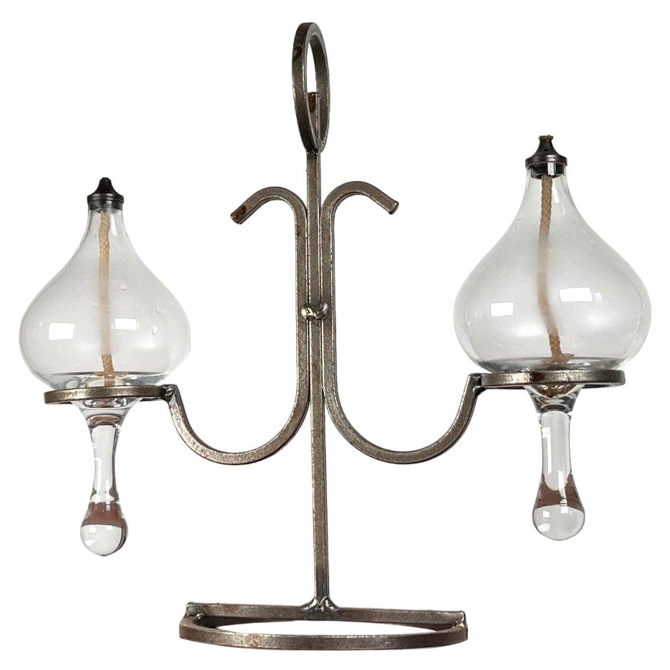 Dänische Öl-Tischlampe aus Schmiedeeisen und Glas aus der Mitte des Jahrhunderts, 1960er Jahre