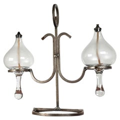 Dänische Öl-Tischlampe aus Schmiedeeisen und Glas aus der Mitte des Jahrhunderts, 1960er Jahre