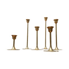 Set of 6 Mid-Century Brass Slim Candleholders, 1960s