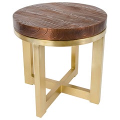 Vintage Copper Wood Grain Top with Brass Base Side Table by Rober Kuo, Limited Edition