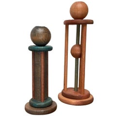 Ensemble de 2 bougeoirs postmodernes en bois, années 1960