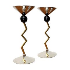 Set of 2 Postmodern Italian Metal Candleholders, 1980s