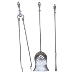 Polished steel triple companion fire tools