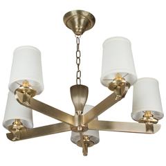 Five-Arm Bronze Chandelier, German, 1930s 12