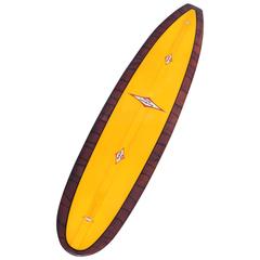 Vintage Mid-1960s Jacobs Multi-Logo Surfboard, Fully Restored, Yellow with Acid Splash