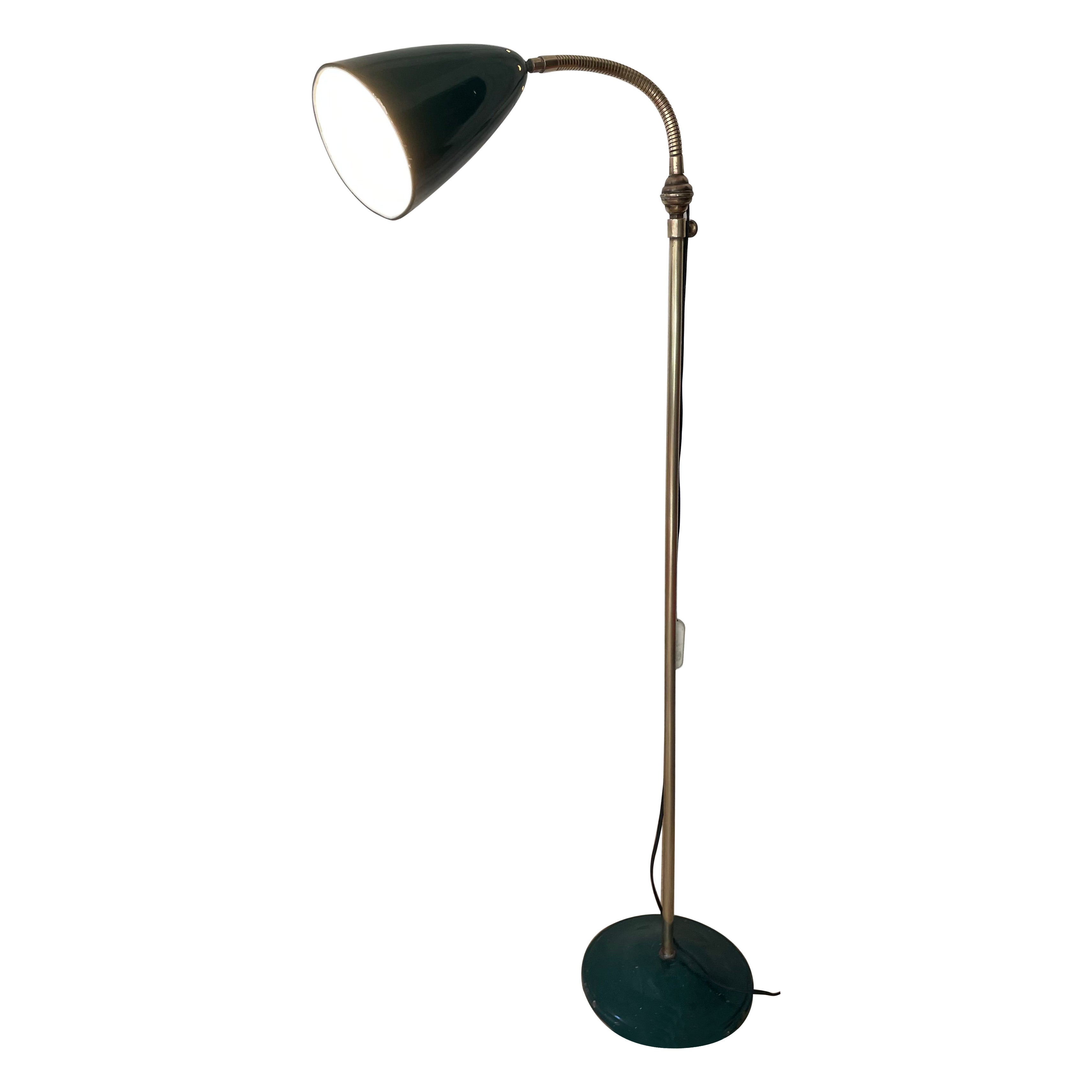 Adjustable Industrial Floor Lamp With A Green Reflector, France 1950. For Sale