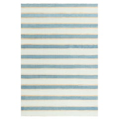Doris Leslie Blau Vintage Indian Dhurrie Striped Blue Beige Ivory Rug