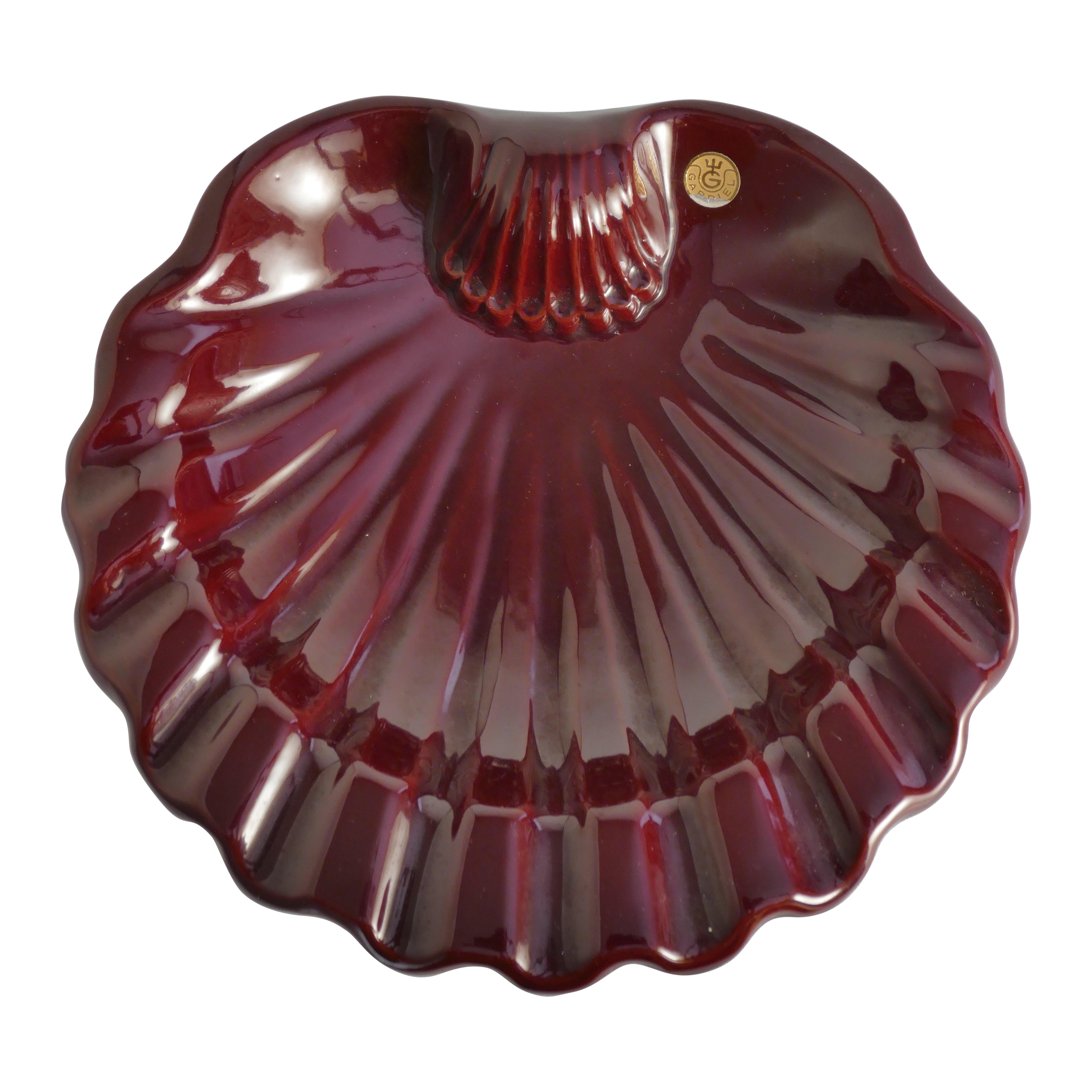 Vide-Poche de cerámica Art Decó rojo merlot de Gabriel Keramik, Suecia Años 60