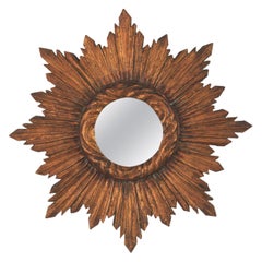 Starburst Sunburst Mirror in Giltwood, Spanish Baroque, 1940s