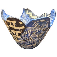 Vintage Blue and White Hand Thrown Studio Pottery Bowl