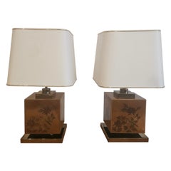 Coppia di lampade laccate in stile Chinoiserie anni '70, Francia