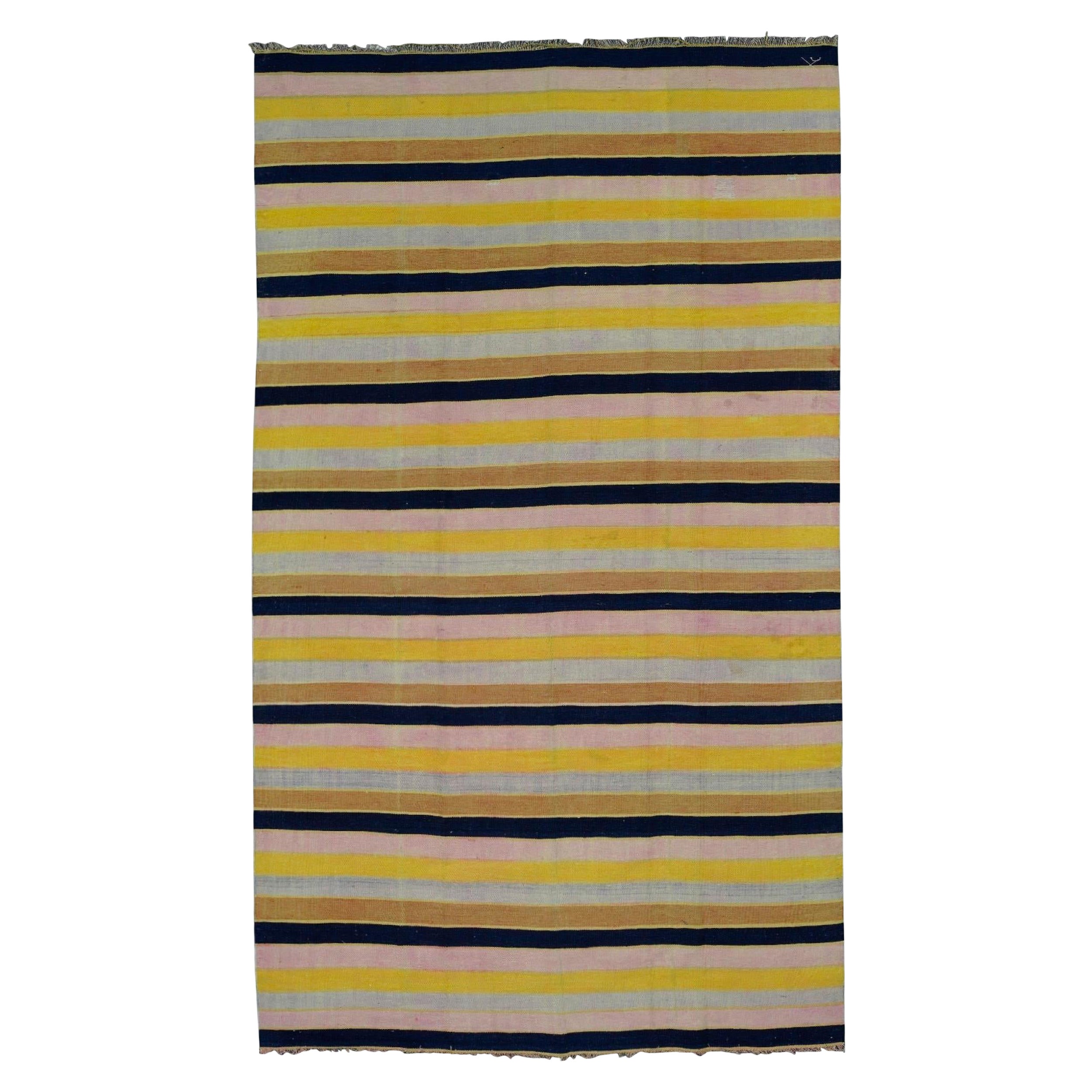 Tappeto Dhurrie d'epoca con strisce policrome  Rug & Kilim