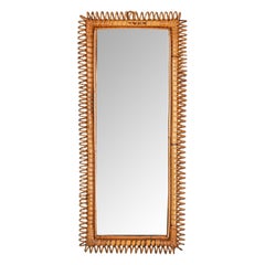 Franco Albini Large Rectangular Mirror in Spiral Rattan and Wicker, Italy 1970s