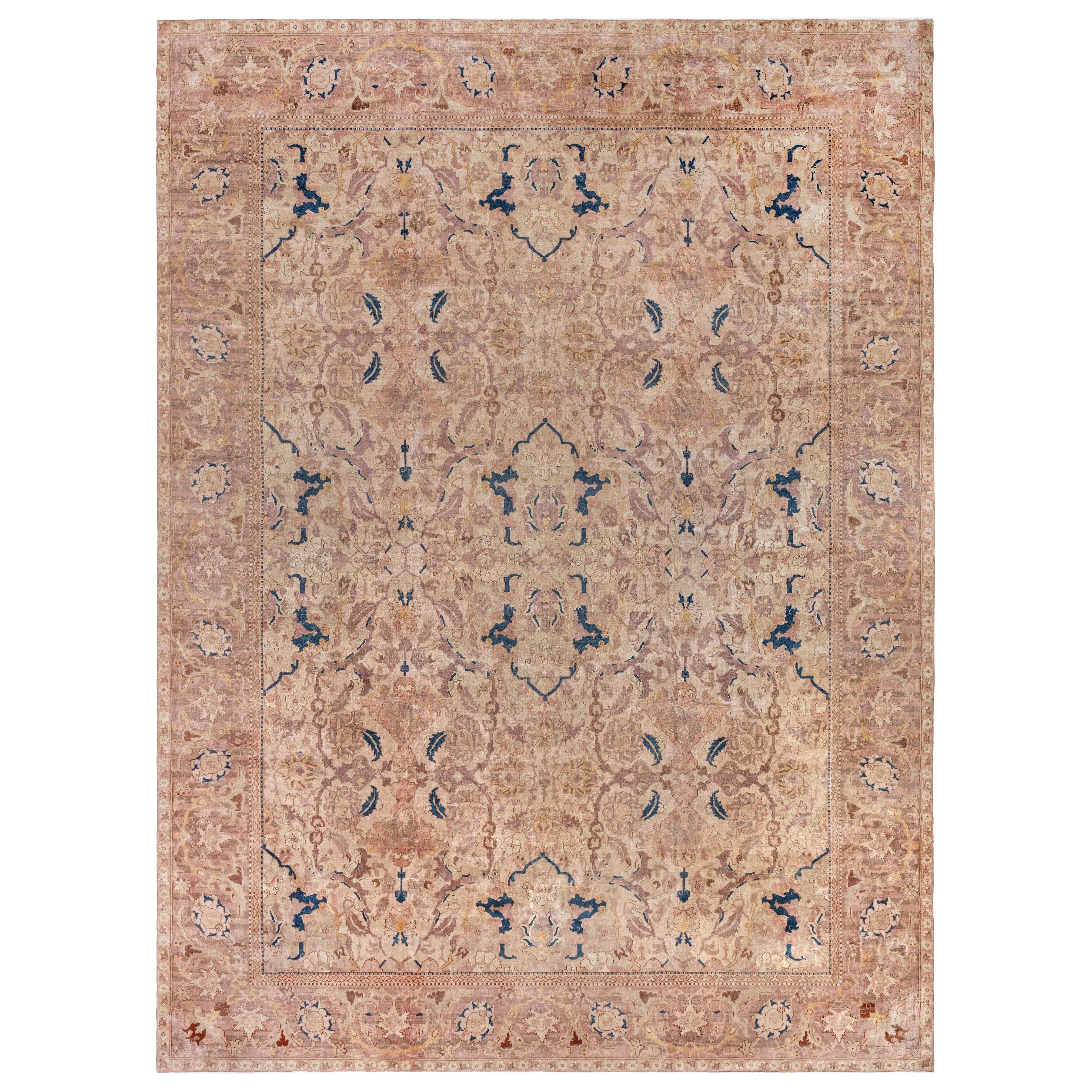 Doris Leslie Blau Antique Indian Bold Handmade Wool Rug For Sale