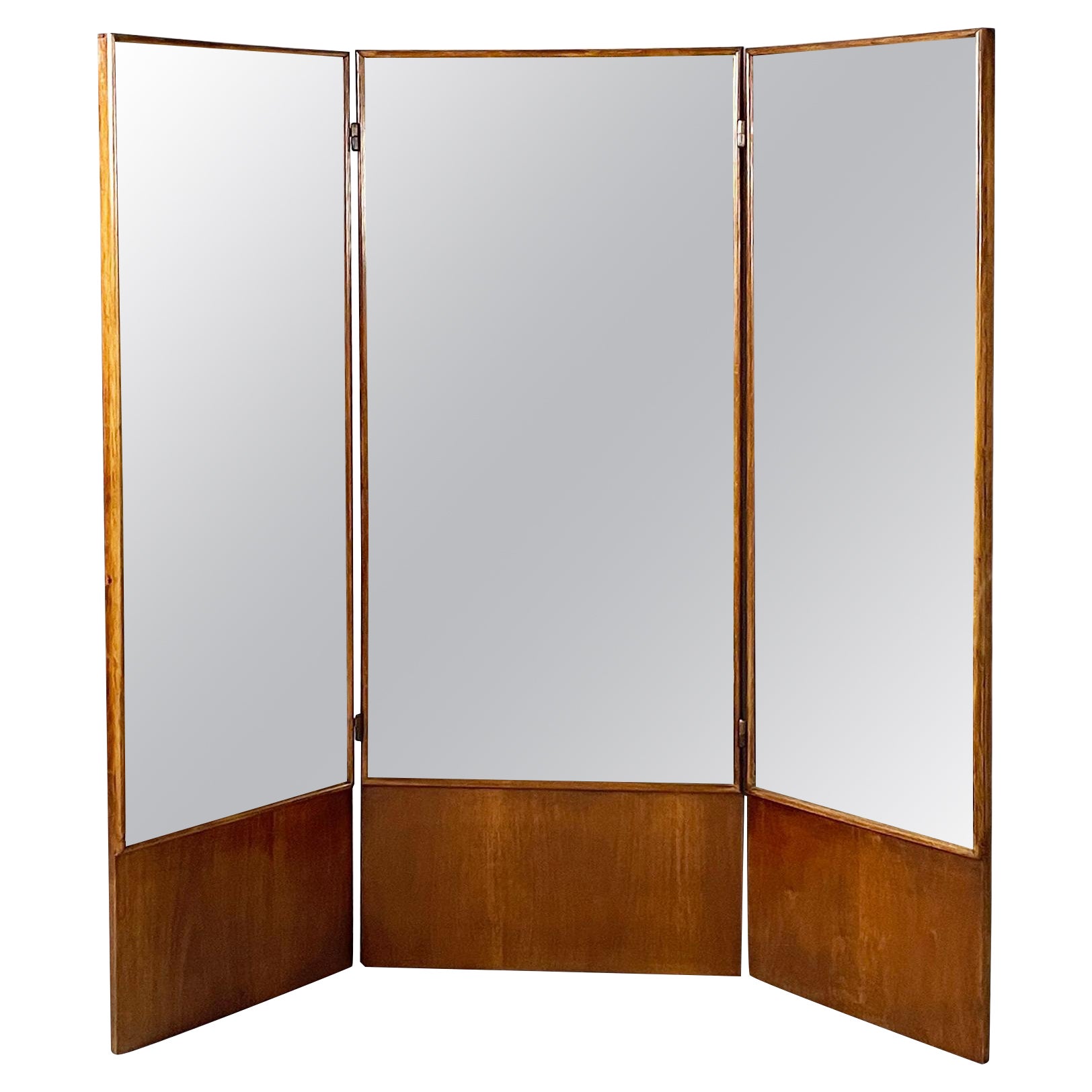 Italian art deco Self-supporting floor mirror in wood, 1940s