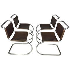 Four Mies van der Rohe MR Chairs for Knoll, Leather and Tubular Steel, USA