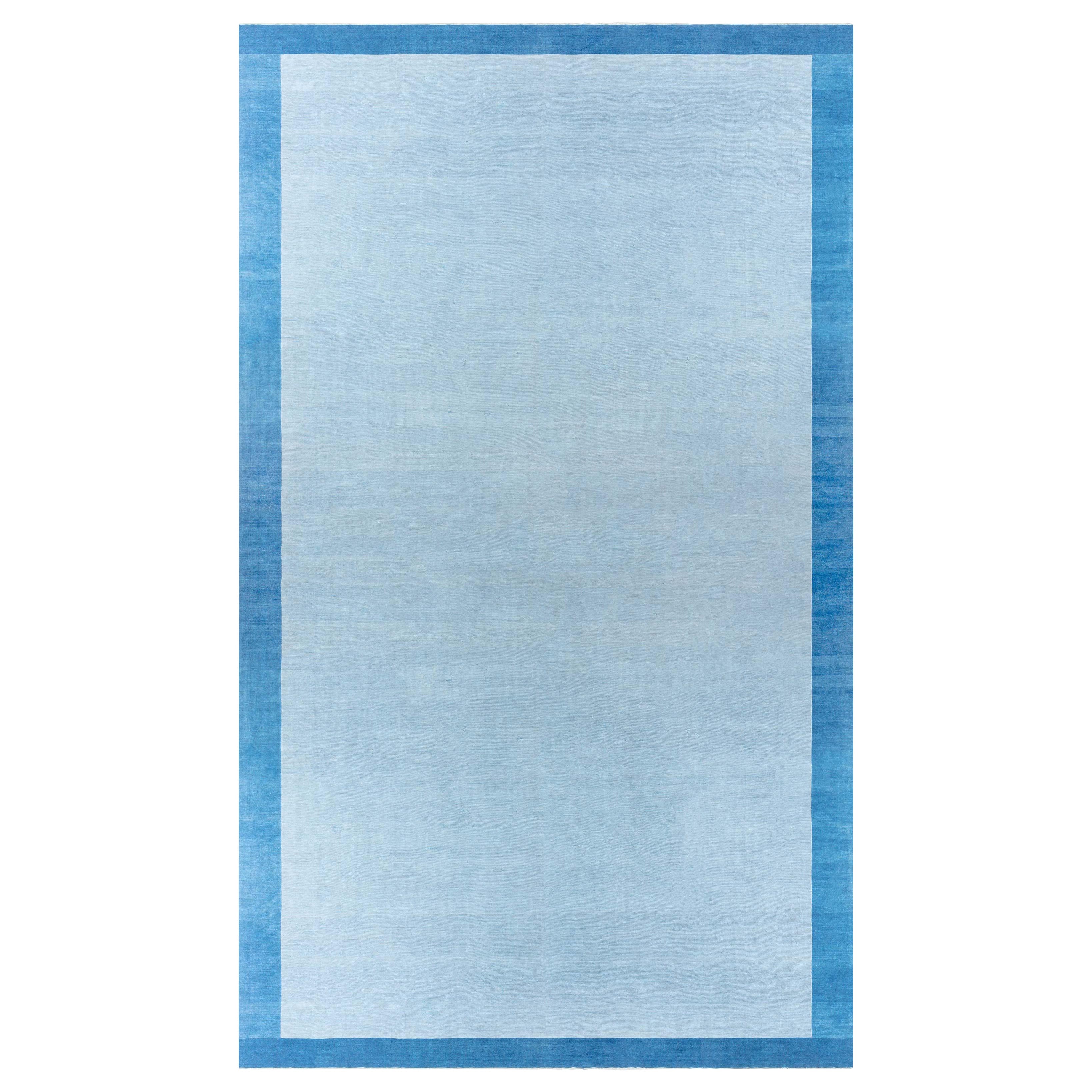 Doris Leslie Blau Großer blauer indischer Dhurrie-Teppich im Vintage-Stil