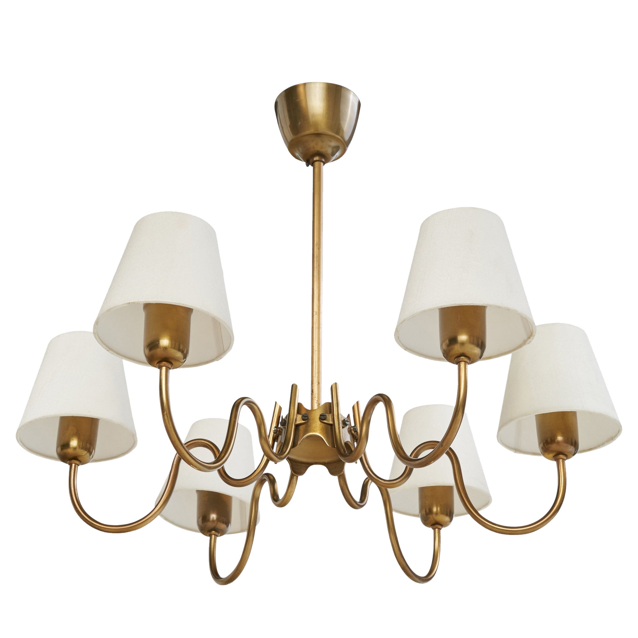 Swedish Designer, Chandelier, Brass, Fabric, Sweden, 1950s
