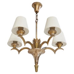Antique Austrian Designer, Chandelier, Brass, Metal, Fabric, Austria, 1920s