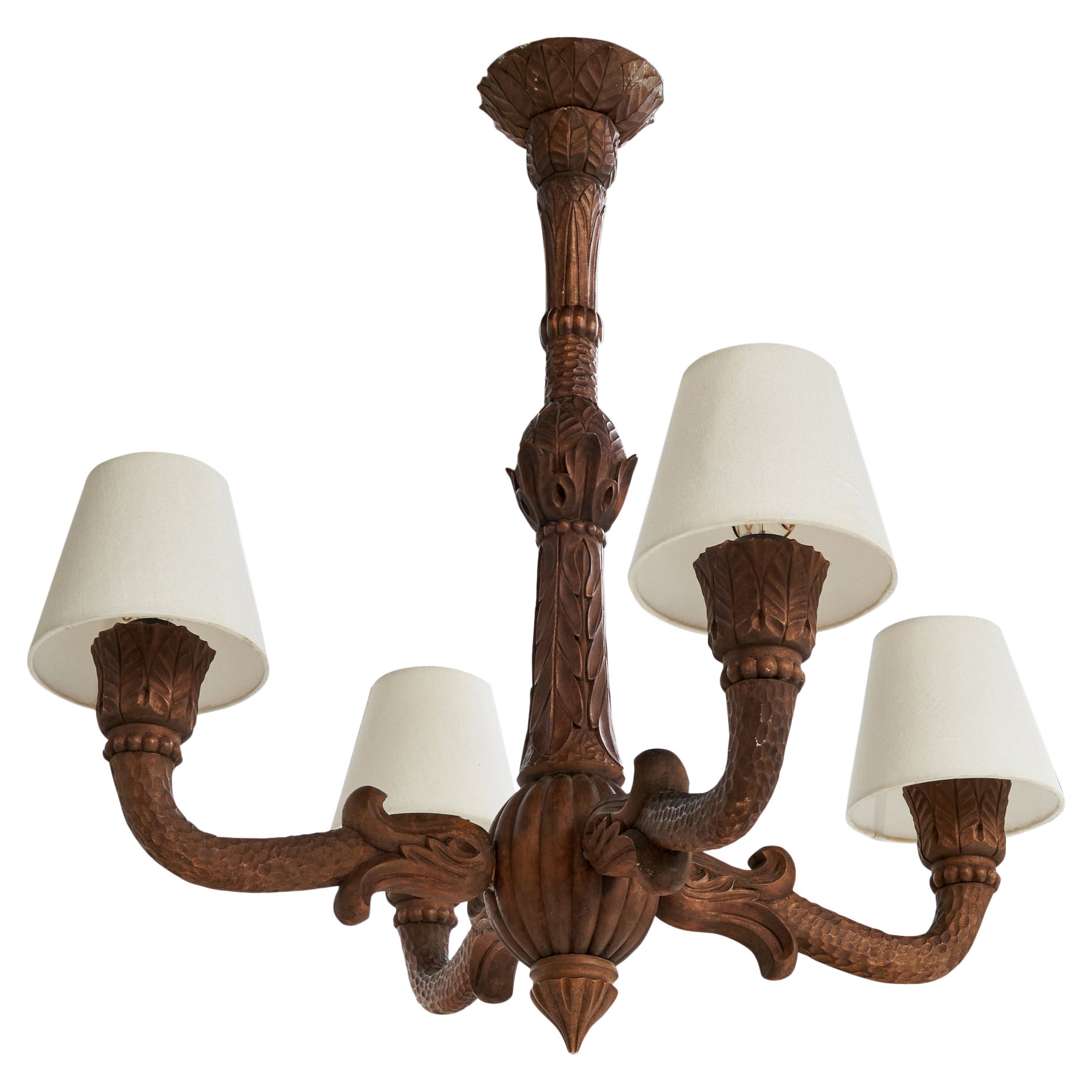 Swedish Designer, Chandelier, Wood, Fabric, Sweden, 1900s