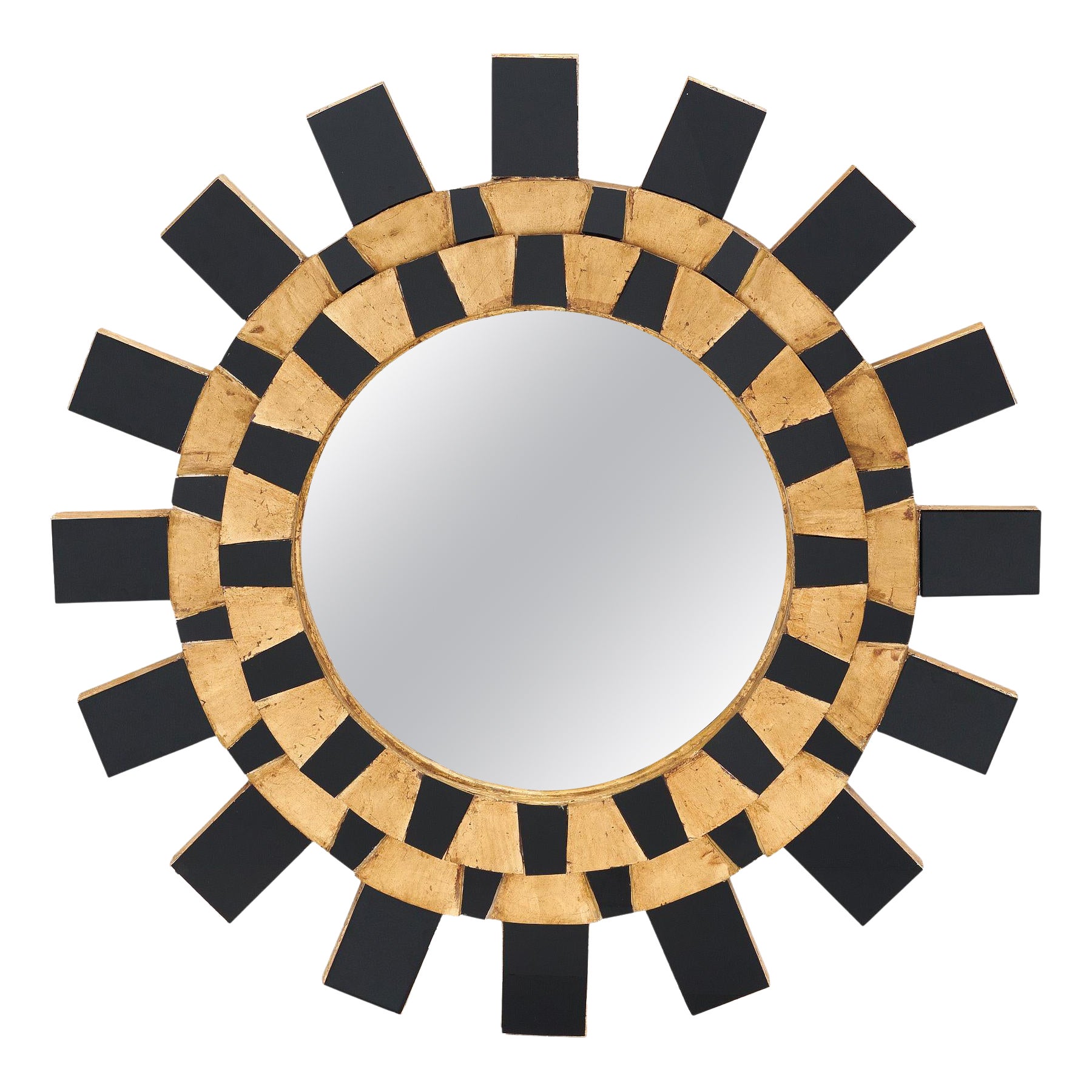 Spanischer Sunburst-Spiegel in Schwarz und Gold