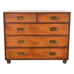Baker Furniture Mid-Century Campaign Cherry Wood Dresser Chest, Circa 1960s