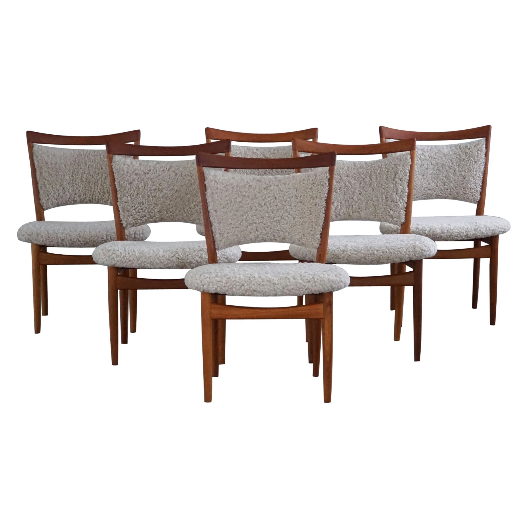 Danish Modern, Set of 6 Chairs in Oak & Lambswool, Model SW86 by Finn Juhl, 1953