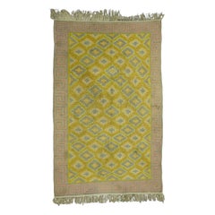 Tapis Dhurrie vintage vert et gris avec motifs géométriques  Rug & Kilim