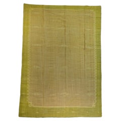 Tapis Dhurrie vintage vert avec motifs géométriques  Rug & Kilim