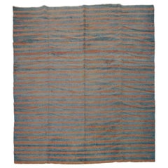 Tapis vintage Dhurrie à rayures bleues et Brown  Rug & Kilim