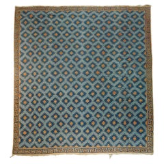Tapis Dhurrie vintage bleu et or à motifs géométriques  Rug & Kilim