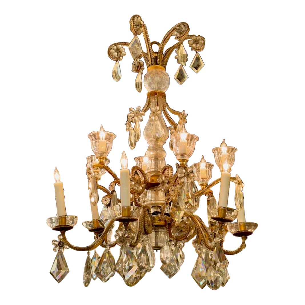 Early 20th Century French Maison Bagues Gilt Bronze and Crystal Chandelier For Sale