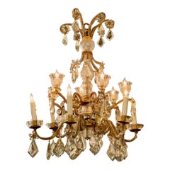 Antique Early 20th Century French Maison Bagues Gilt Bronze and Crystal Chandelier