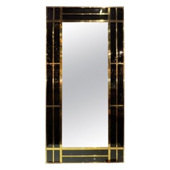 Modern Italian Designer Black Glass and Polished Brass Mirrors