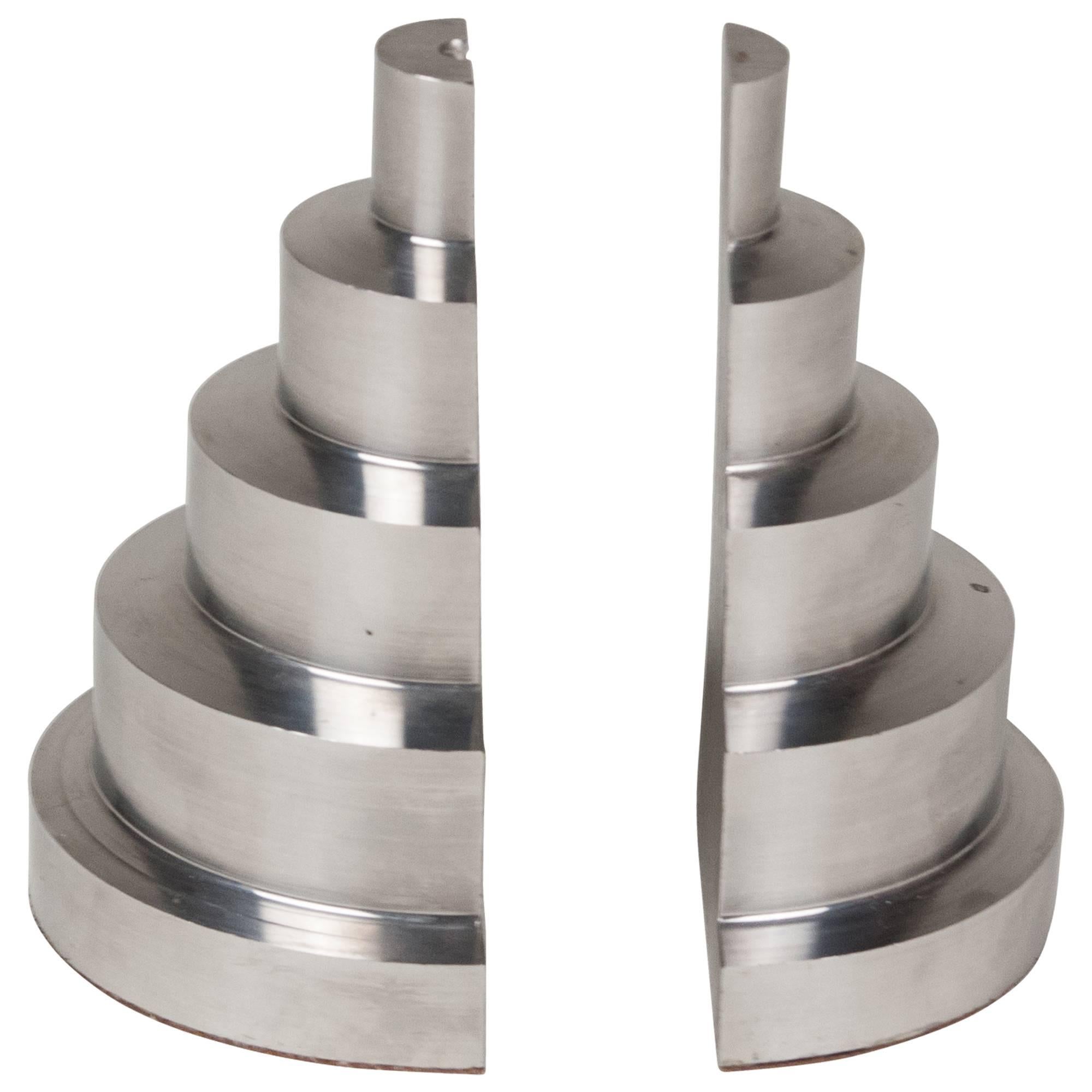 Solid Machined Steel Stepped Bookends, Pair