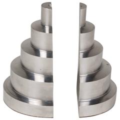Solid Machined Steel Stepped Bookends, Pair