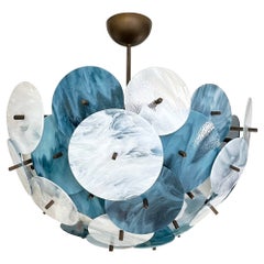 Italienisch Weiß Türkis Blau Murano Glas Sputnik Half Dome Kronleuchter